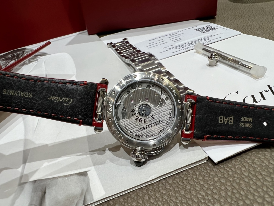 高級 カルティエ パシャ スケルトン偽物 腕時計 ウォッチ 防水 シルバーケース ダイヤ飾り レッド_7