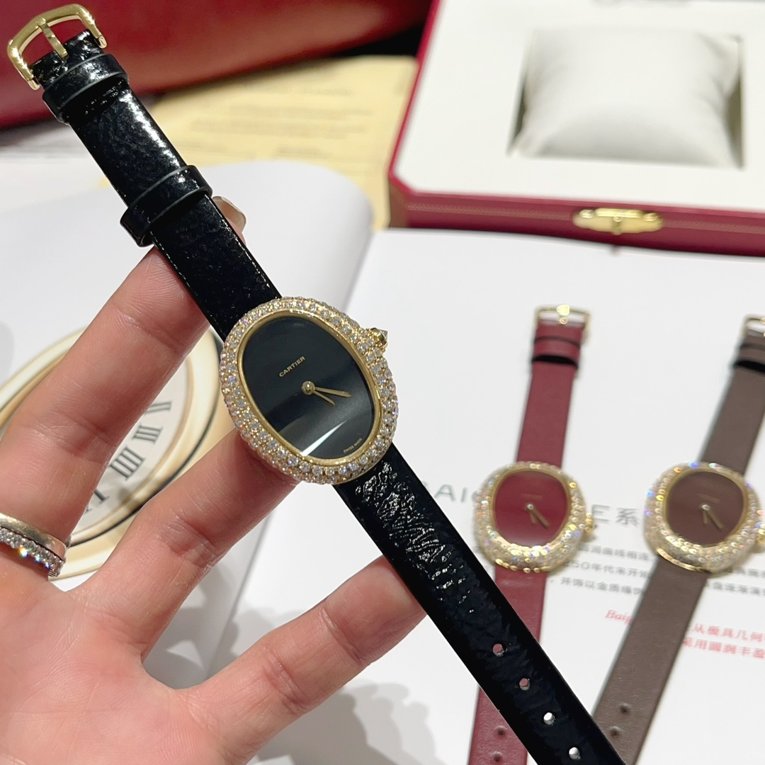 カルティエベニュワールアロンジェコピー 1920 ダイヤ飾り 牛革 腕時計 ウォッチ 優雅レディ 多色可選_4