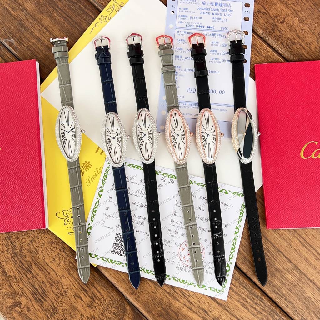 カルティエ ベニュワール イエローゴールド偽物 牛革 腕時計 ウォッチ 優雅レディ ダイヤ飾り 多色可選_9