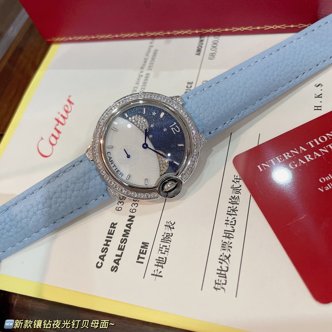 芸術感 バロンブルー ドゥ カルティエスーパーコピー ダイヤ飾り 腕時計 ウォッチ 夜光 ブルー_5