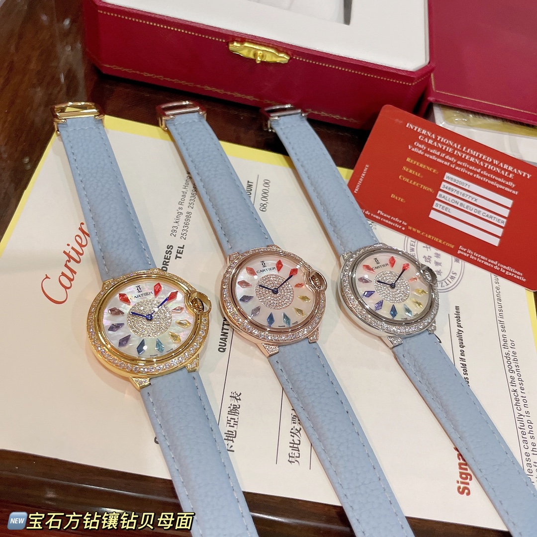 カルティエ バロンブルー リューズ激安通販 レザー 本革 腕時計 ウォッチ 防水 カラフル ブルー_8