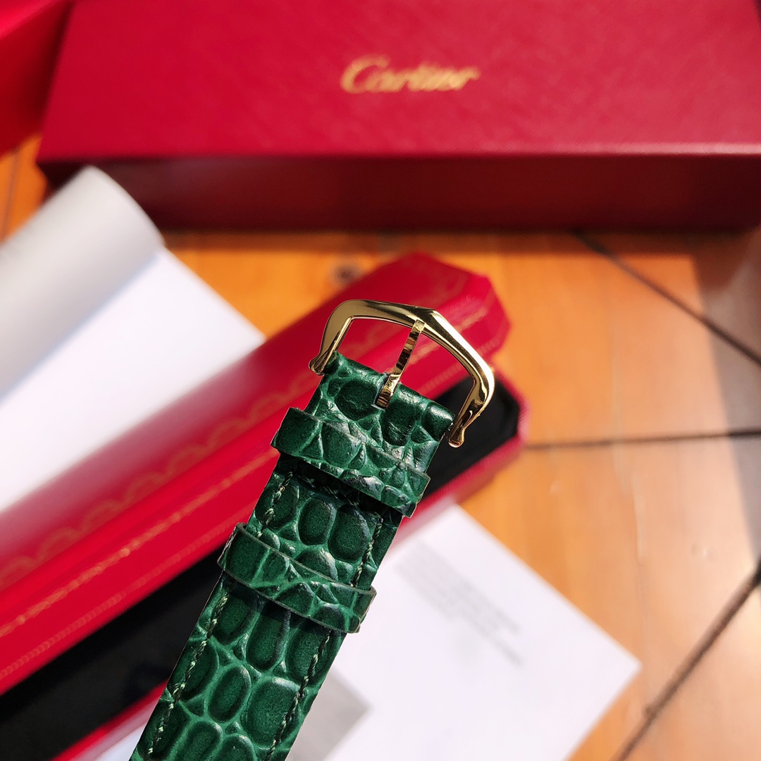 カルティエ 腕時計 真贋スーパーコピー ビジネス 牛革 ウォッチ 防水 優雅 レザーバンド グリーン_9