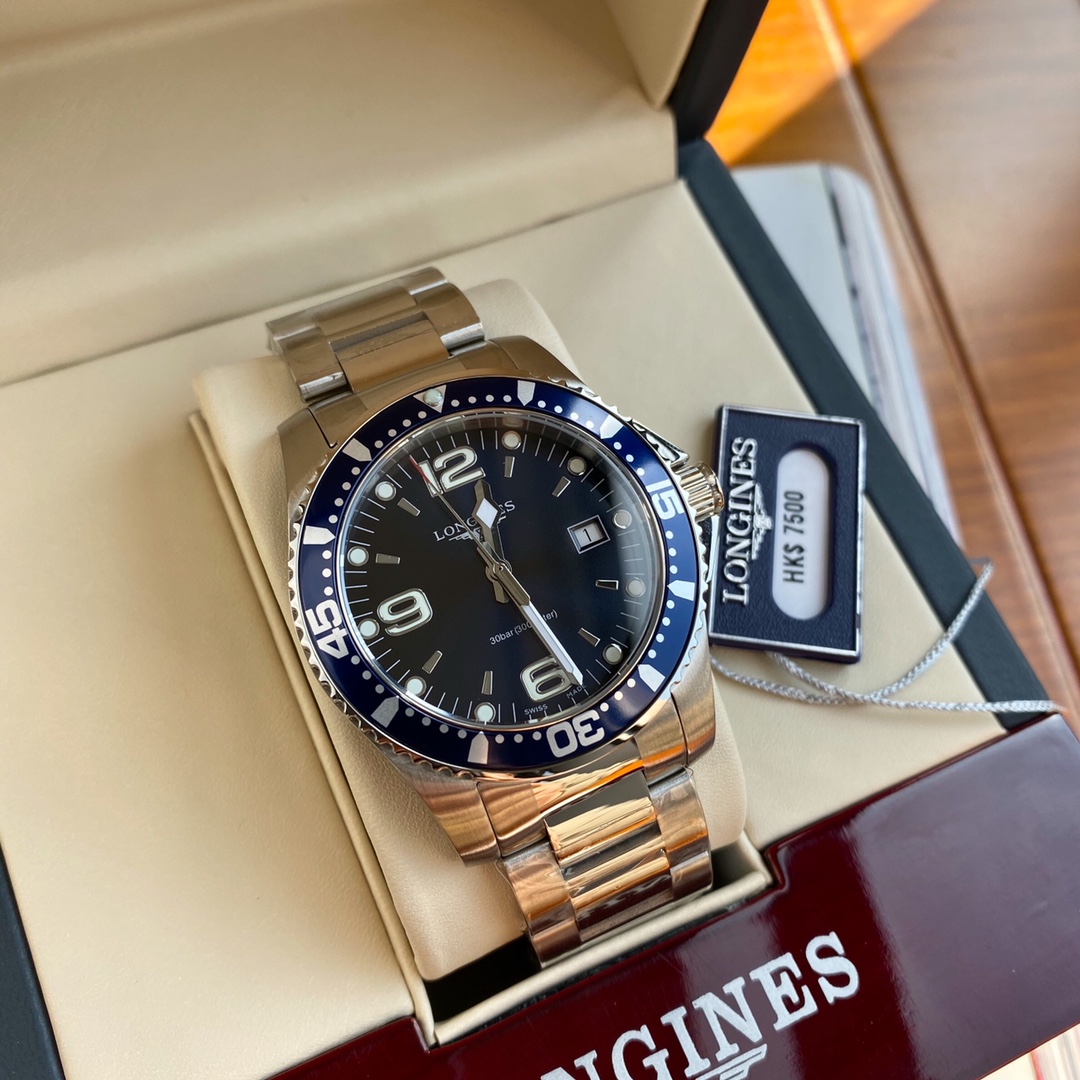 longines 時計 アンティーク偽物 紳士 ハンサム ハイドロコンケスト 防水 ウォッチ 腕時計 ブラック_4