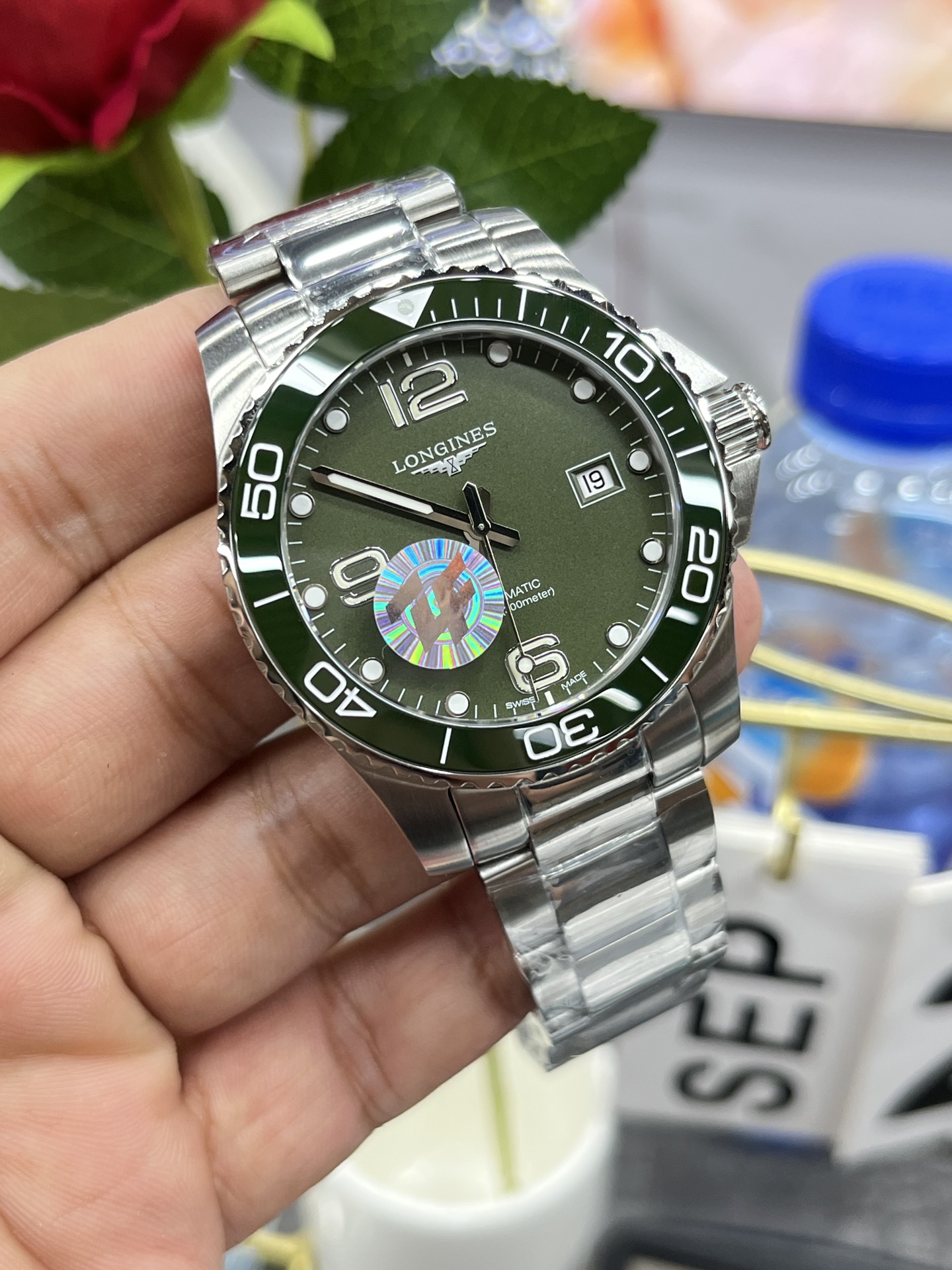 longines 時計 メンズスーパーコピー 紳士 ハンサム ハイドロコンケスト 防水 ウォッチ 腕時計 グリーン_3