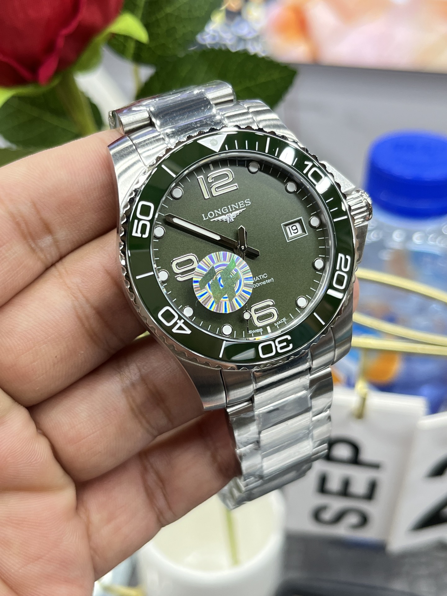 longines 時計 メンズスーパーコピー 紳士 ハンサム ハイドロコンケスト 防水 ウォッチ 腕時計 グリーン_4