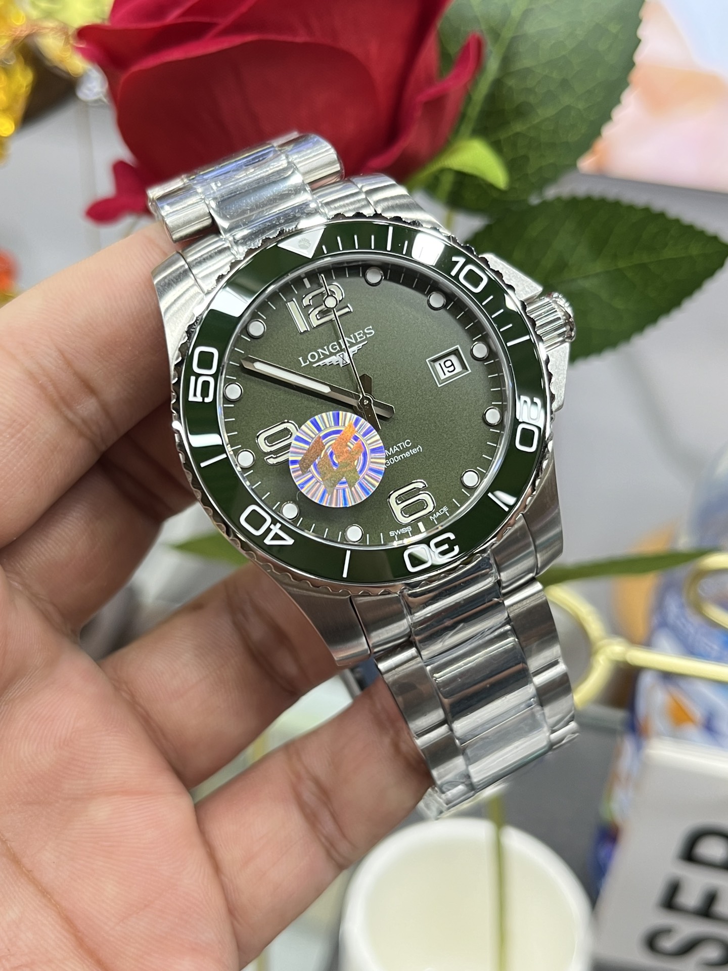 longines 時計 メンズスーパーコピー 紳士 ハンサム ハイドロコンケスト 防水 ウォッチ 腕時計 グリーン_9