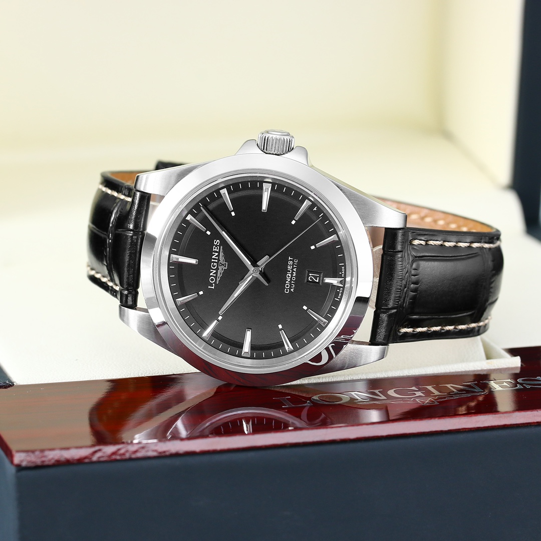 longines 価格激安通販 ウォッチ ハンサム ビジネス 本革 ハイドロコンケスト 腕時計 ブラック_2