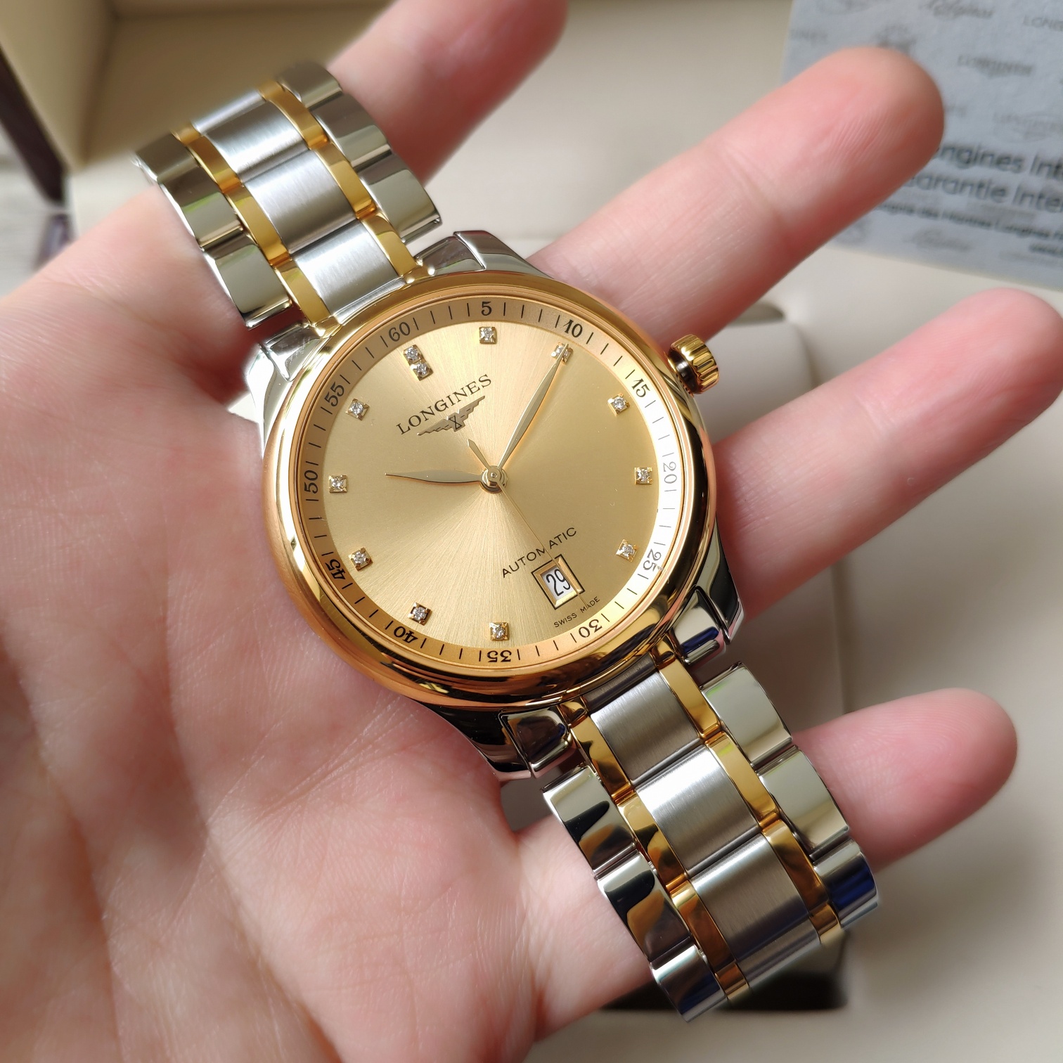 longines 時計 値段コピー 通勤 マスター 紳士 ウォッチ ファッション スチールバンド イエロー_2