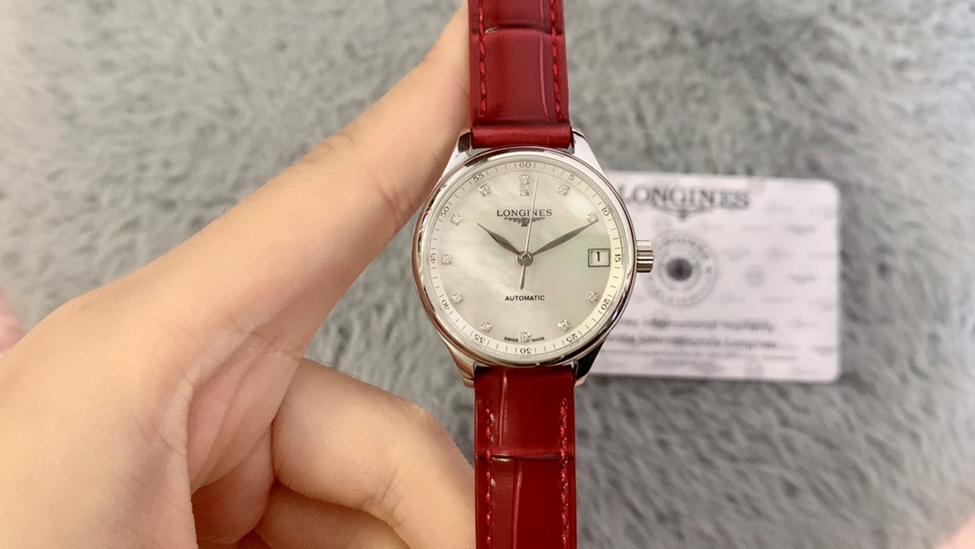 longines 時計 値段スーパーコピー ビジネス 通勤 マスター 優雅 薄い ウォッチ 本革 レッド_1