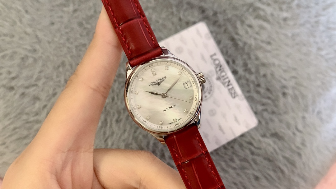 longines 時計 値段スーパーコピー ビジネス 通勤 マスター 優雅 薄い ウォッチ 本革 レッド_2
