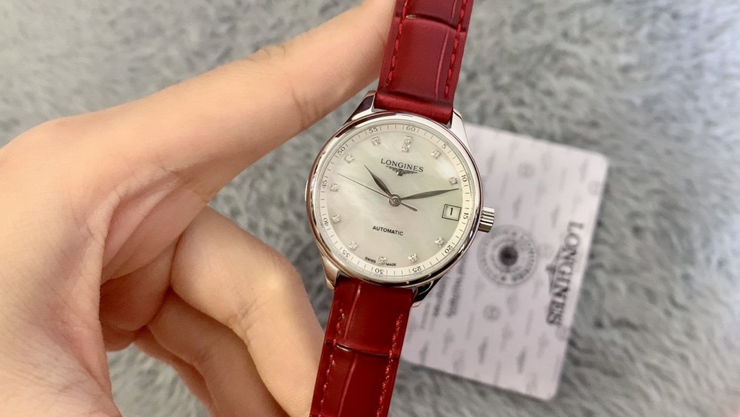 longines 時計 値段スーパーコピー ビジネス 通勤 マスター 優雅 薄い ウォッチ 本革 レッド_3