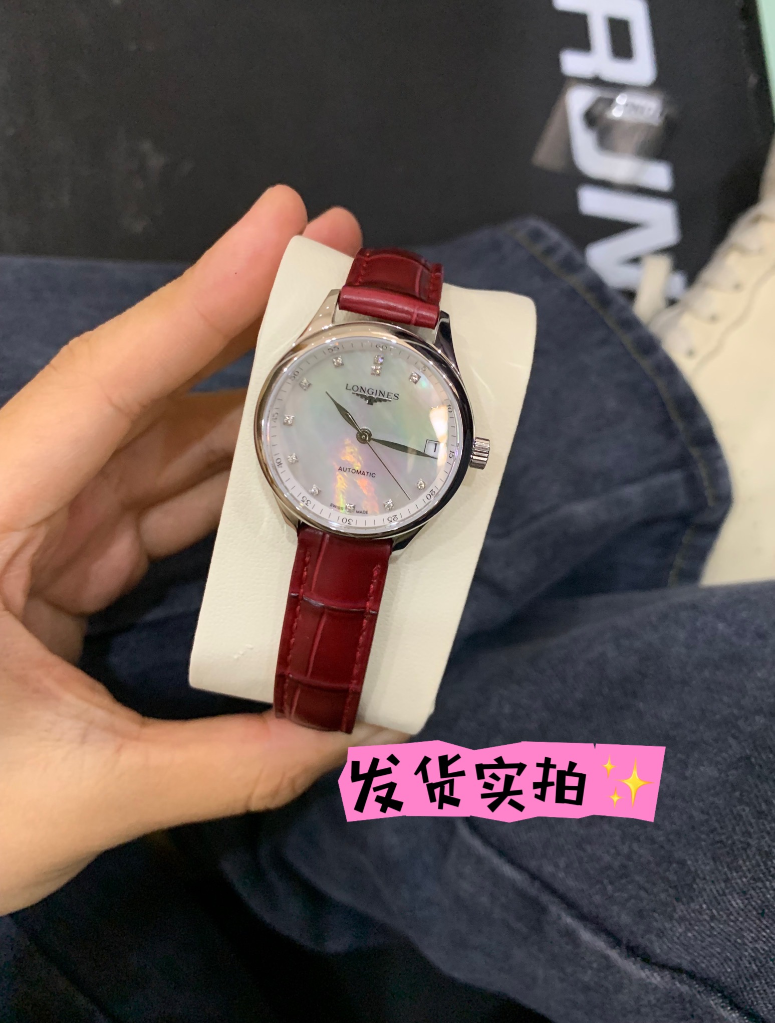 longines 時計 値段スーパーコピー ビジネス 通勤 マスター 優雅 薄い ウォッチ 本革 レッド_9