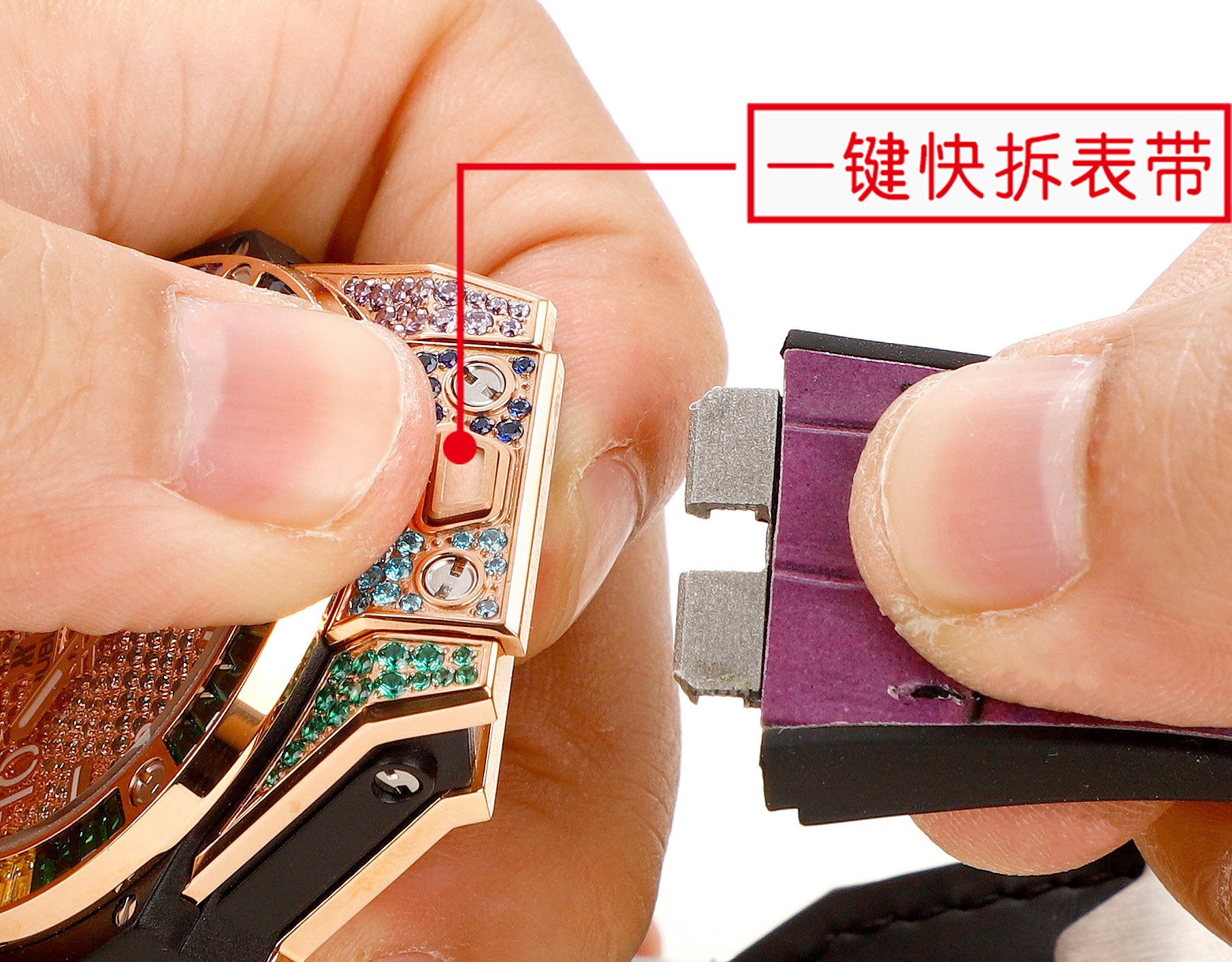 時計 の ウブロスーパーコピー 防水 ビッグ バン 腕時計 ウォッチ ダイヤ飾り ゴールドケース パープル_5